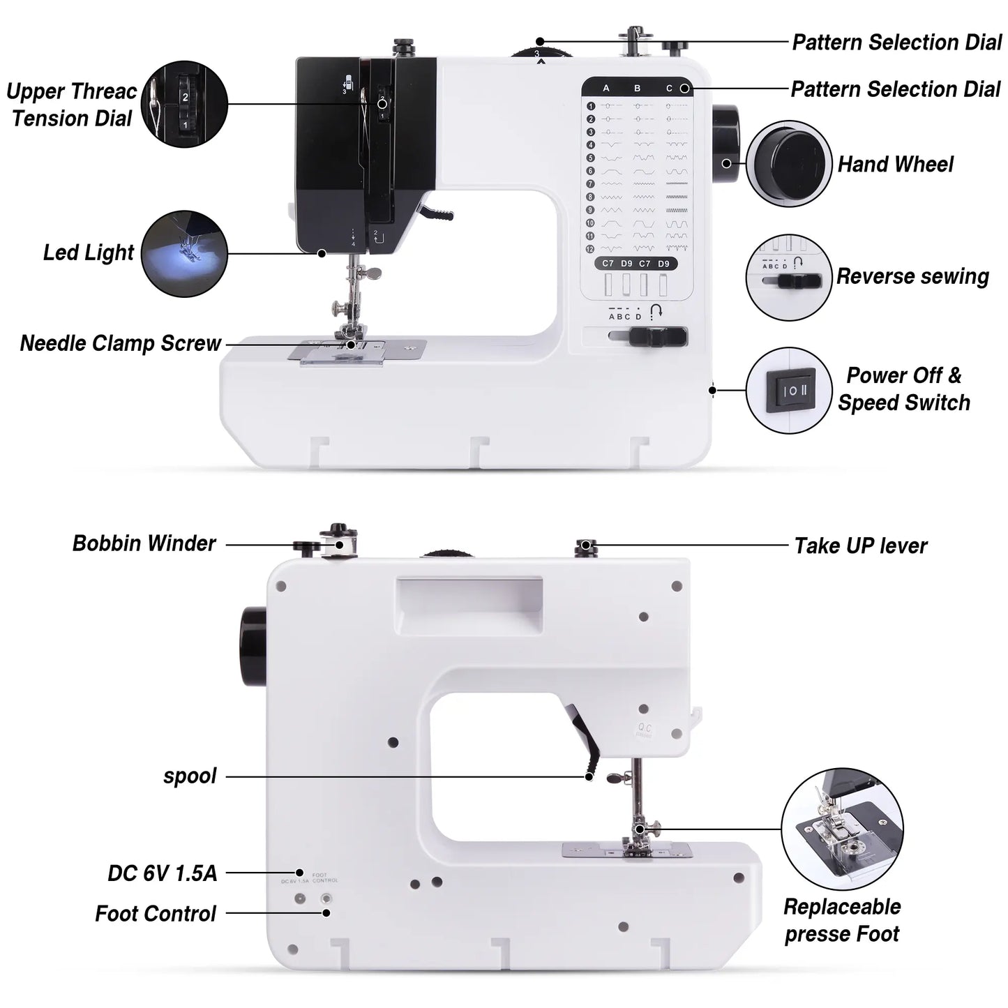 BCOOSS Portable Sewing Machine for Beginners 38 Built-in Stitches with Extension Table &Dual Speed