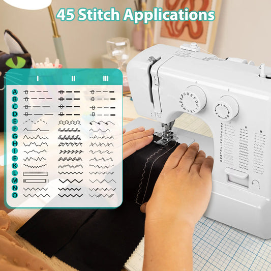 BCOOSS Sewing Machine for Beginner Portable Sewing Machine With 45 Stitches and 3 Sewing Feet