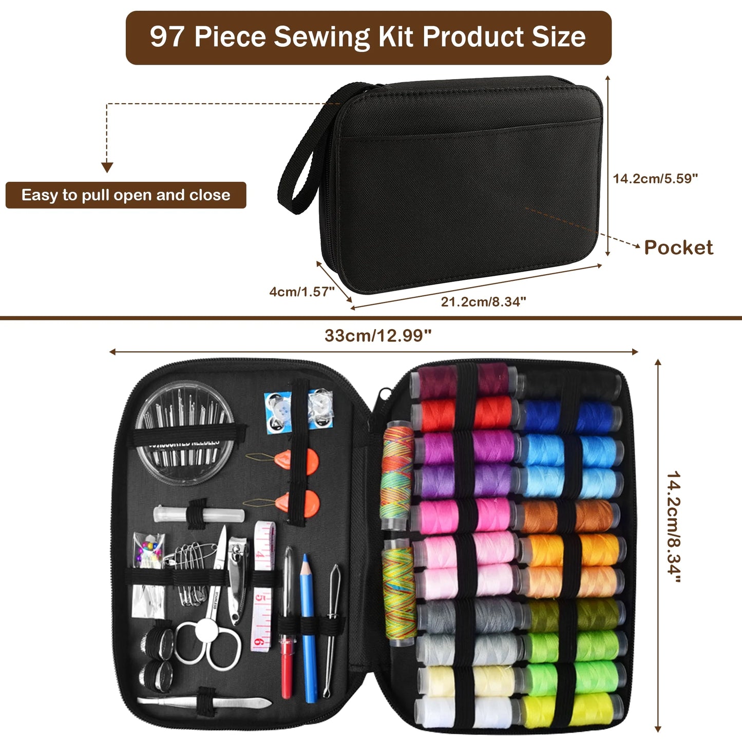 BCOOSS Sewing Kits for Adults with Thread and Needles Portable Beginners Home Travel Emergencies Sewing Supplies 97pcs Set