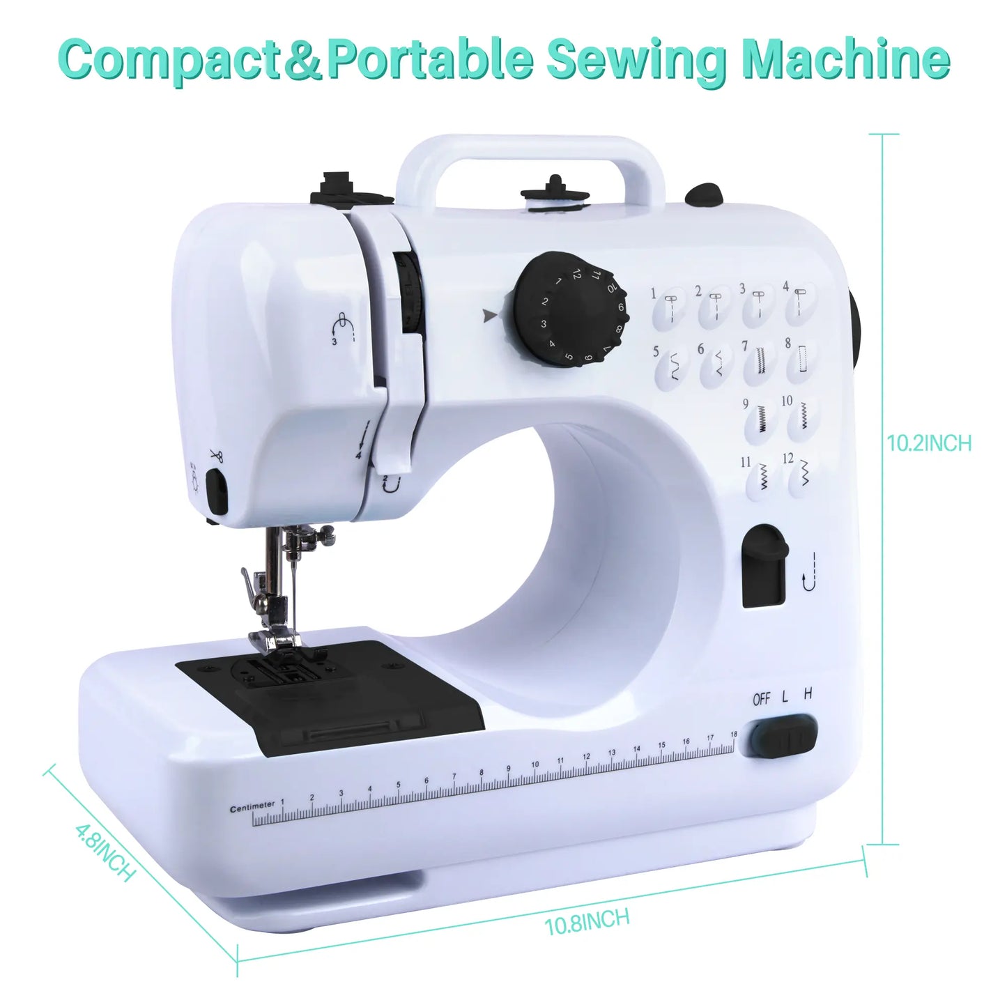 BCOOSS Sewing Machine for Beginner Multi-Functional Portable Machine with 12 Built-in Stitches,Black