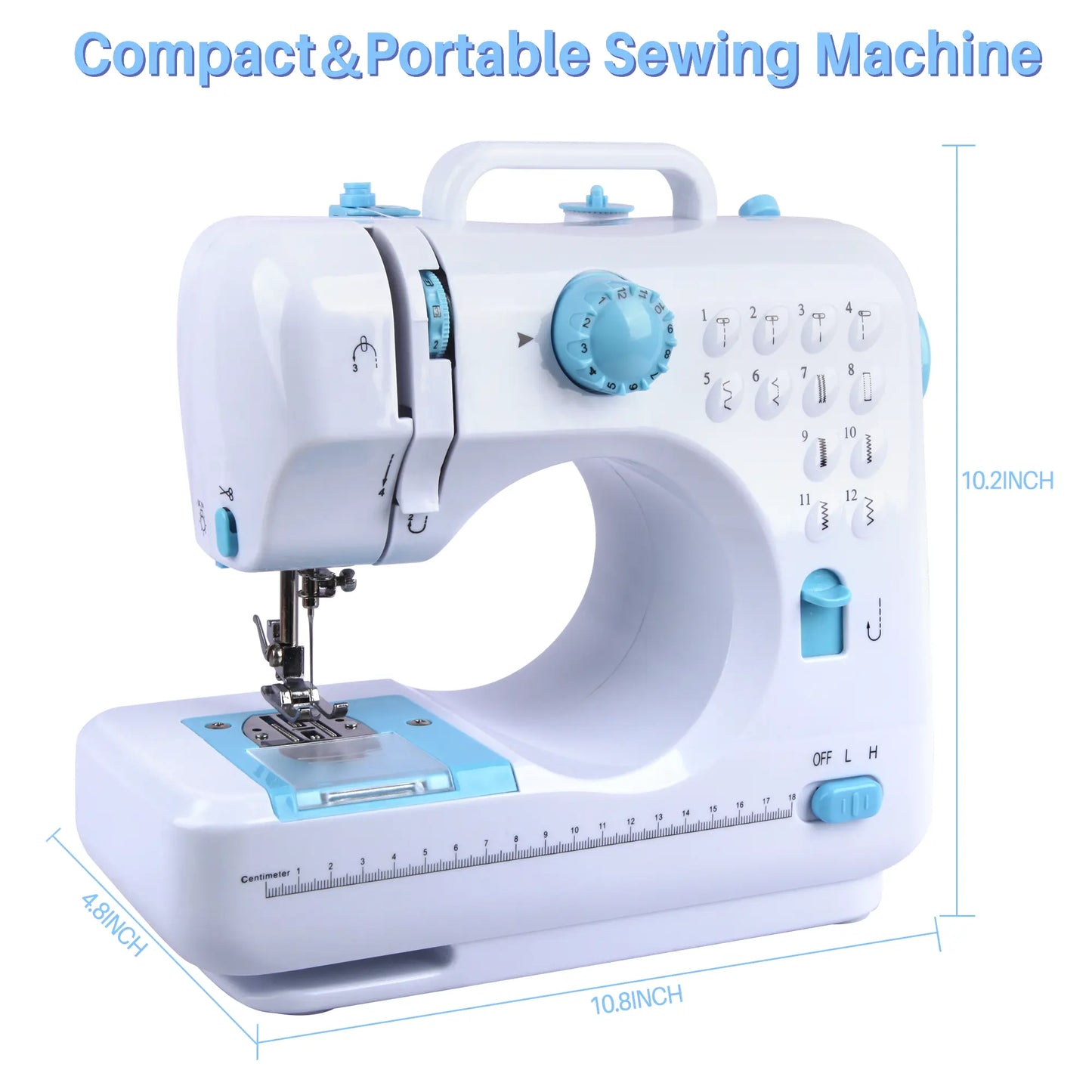 BCOOSS Sewing Machine for Beginner Multi-Functional Portable Machine with 12 Built-in Stitches,Blue