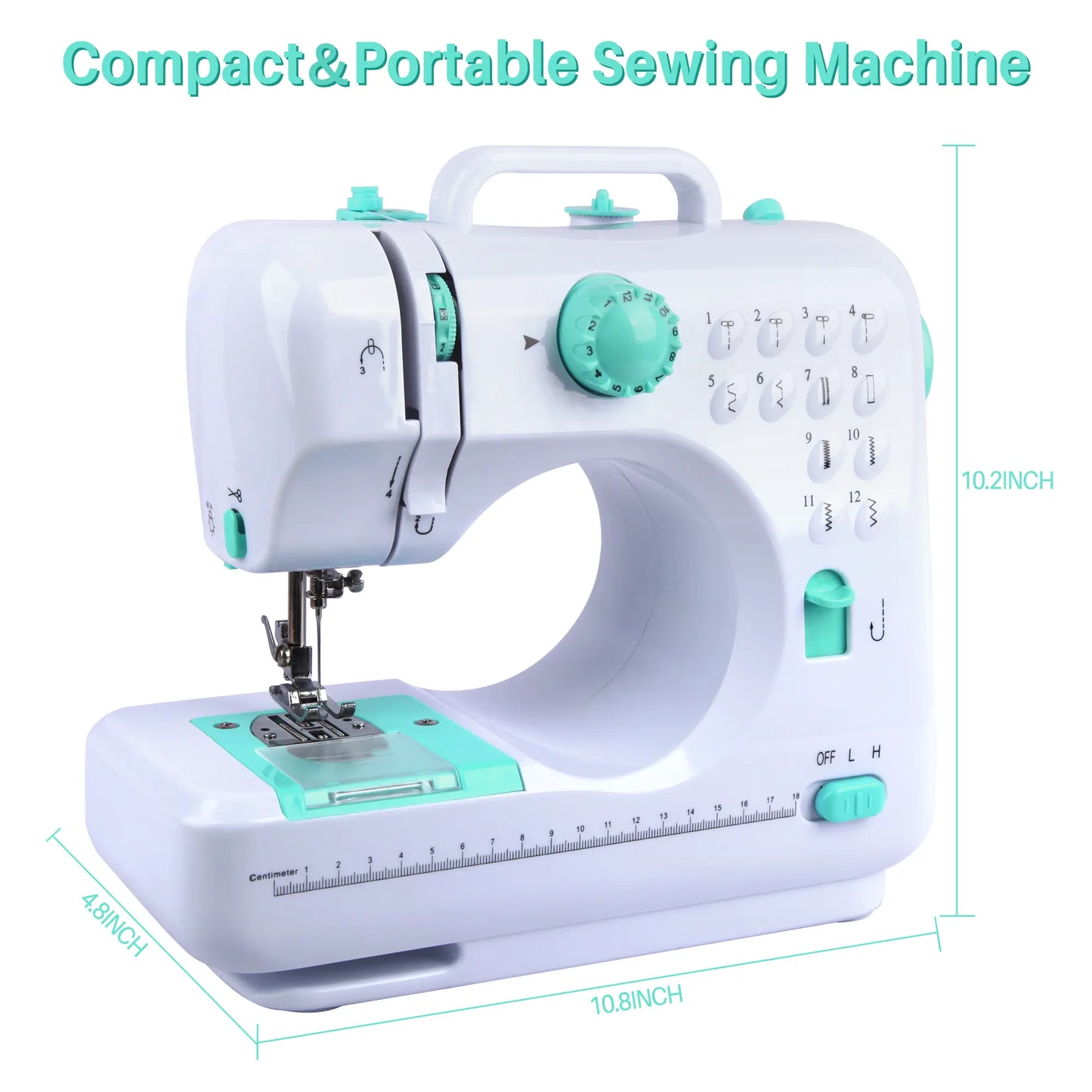 BCOOSS Sewing Machine for Beginner Multi-Functional Portable Machine with 12 Built-in Stitches,Green