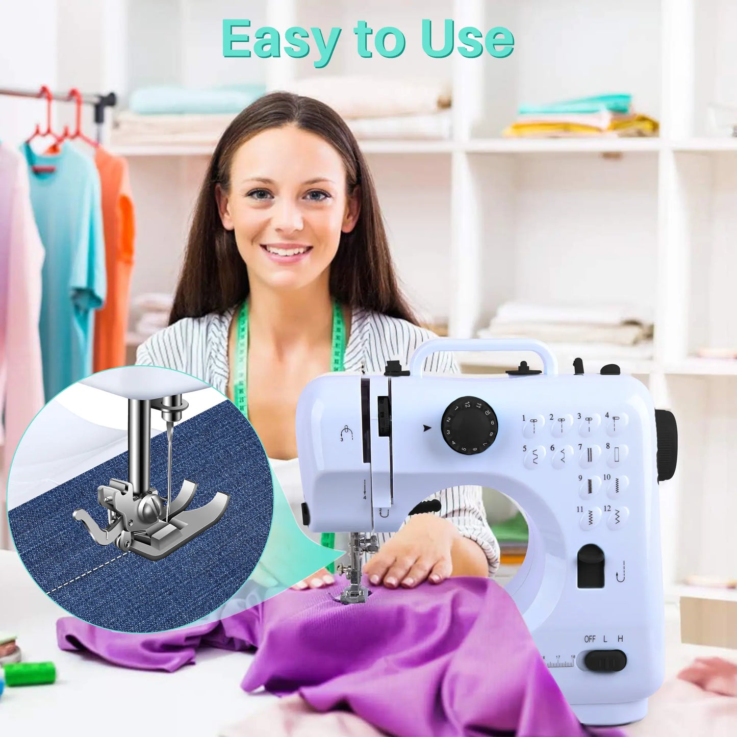 BCOOSS Sewing Machine for Beginner Multi-Functional Portable Machine with 12 Built-in Stitches,Black