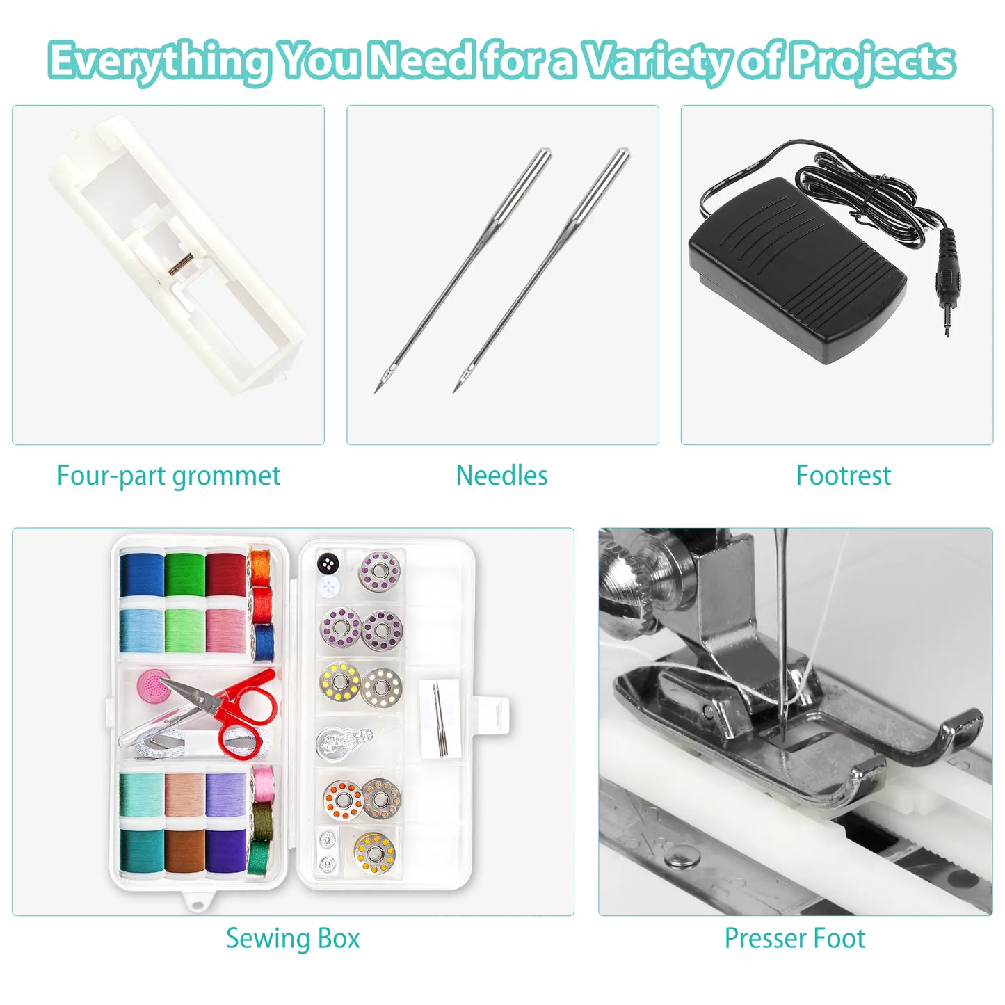 BCOOSS Sewing Machine for Beginner Portable Sewing Machine With 45 Stitches and 3 Sewing Feet