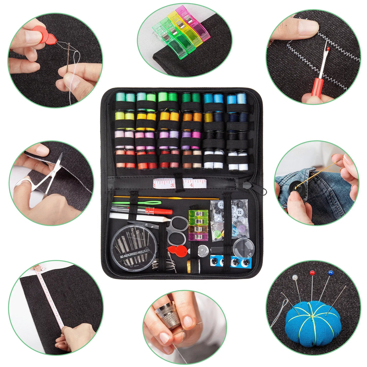 BCOOSS 180PCS Sewing Kits for Adults Beginners with Thread and Needles Travel Sewing Supplies Accessories Includes Yarn Rolls,Scissors,Tape Measure