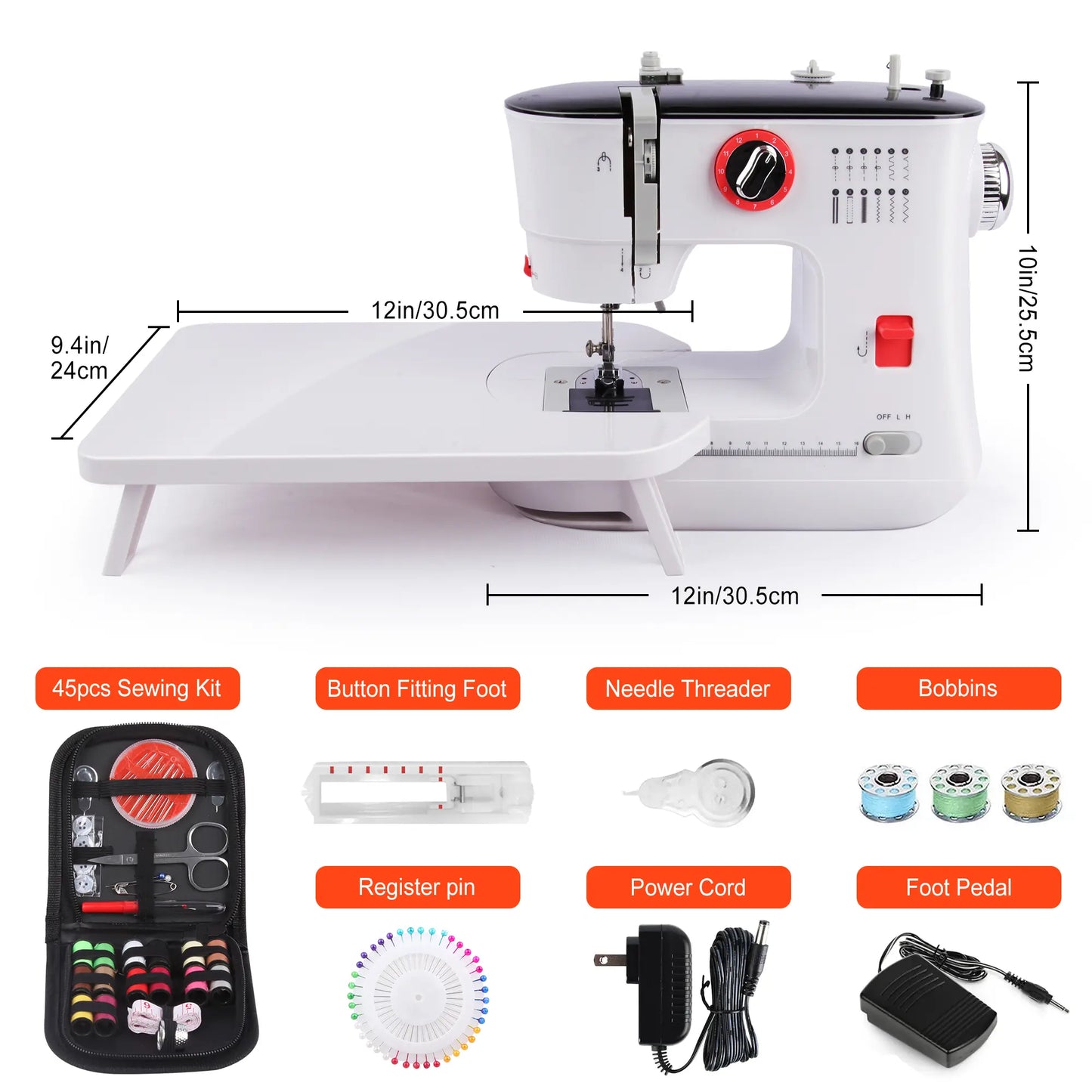 BCOOSS Sewing Machine for Beginners Electric Portable 12 Built-in Stitches with Extension Table