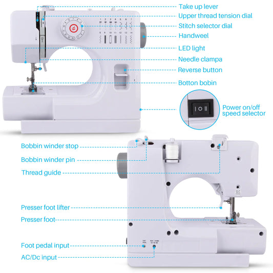 BCOOSS Sewing Machine with 14 Built-in Stitch Multifunctional Portable Machine with Extension Table