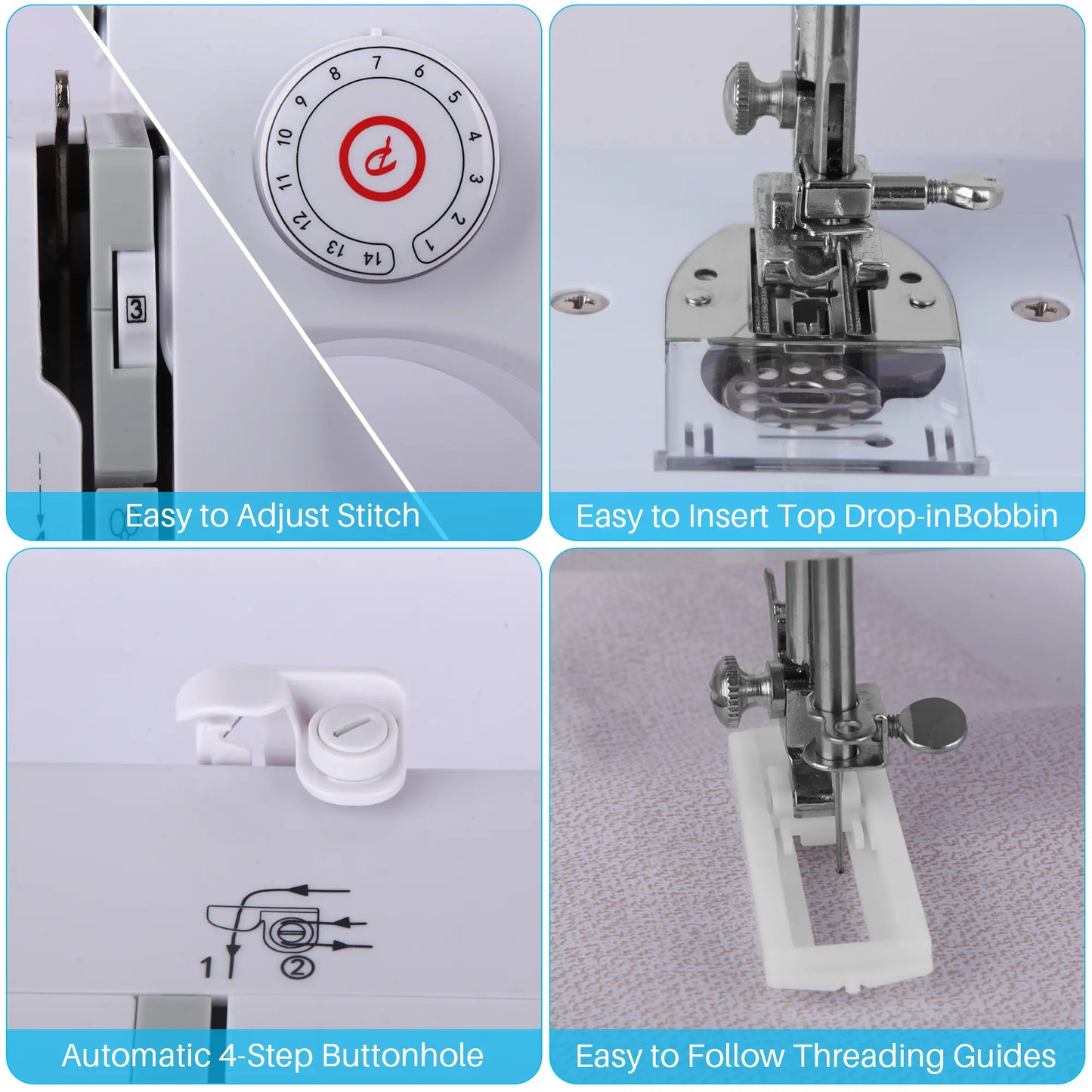 BCOOSS Sewing Machine with 14 Built-in Stitch Multifunctional Portable Machine with Extension Table