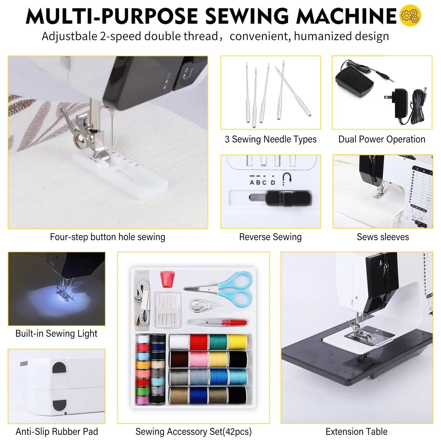BCOOSS Portable Sewing Machine for Beginners 38 Built-in Stitches with Extension Table &Dual Speed