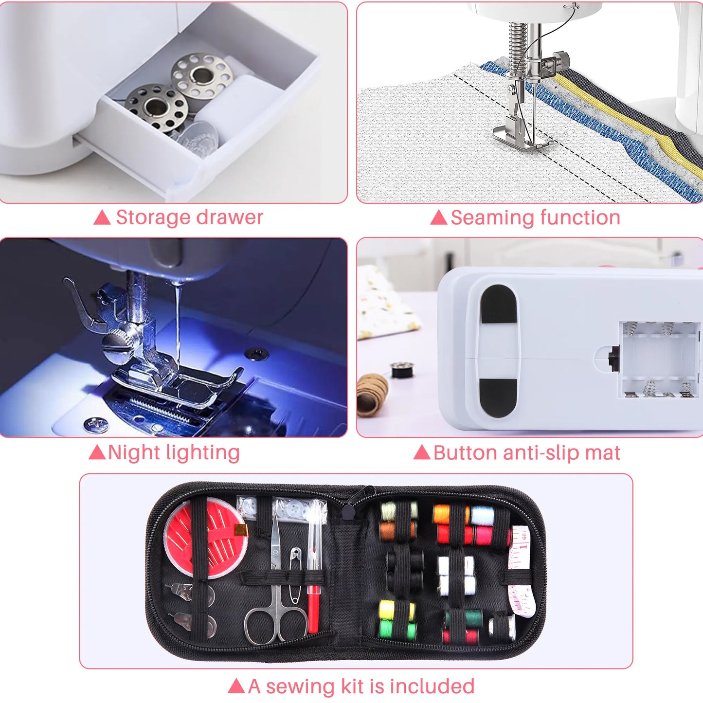 BCOOSS Sewing Machine for Beginner Multi-Functional Portable Machine with 12 Built-in Stitches,Pink
