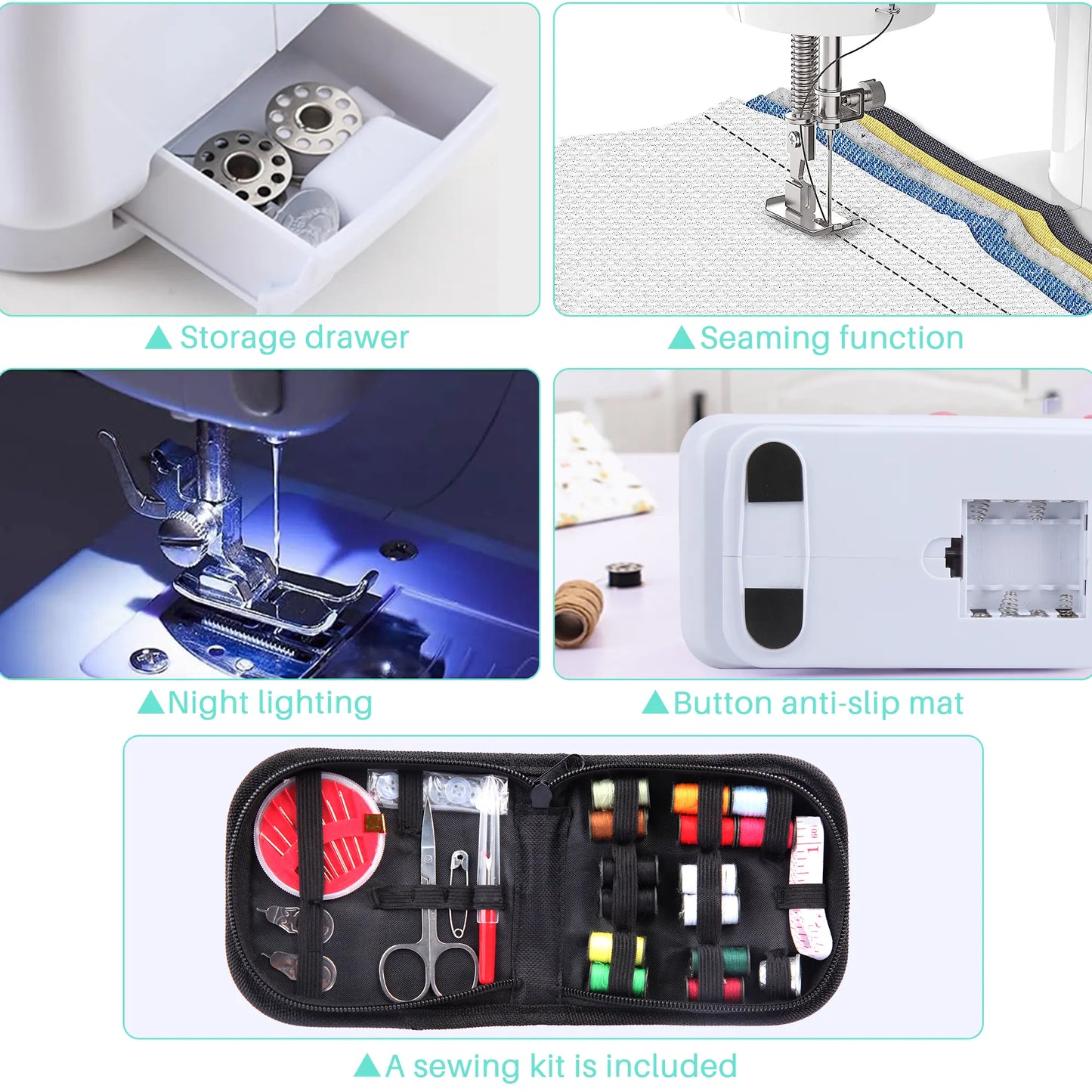 BCOOSS Sewing Machine for Beginner Multi-Functional Portable Machine with 12 Built-in Stitches,Green