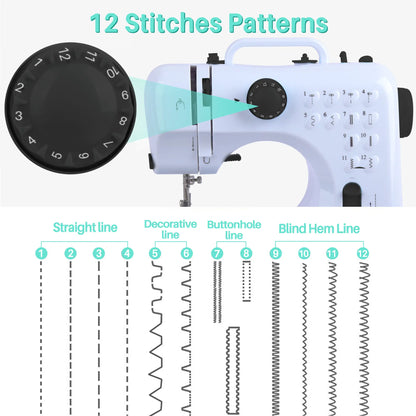 BCOOSS Sewing Machine for Beginner Multi-Functional Portable Machine with 12 Built-in Stitches,Black