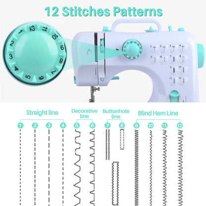 BCOOSS Sewing Machine for Beginner Multi-Functional Portable Machine with 12 Built-in Stitches，Green