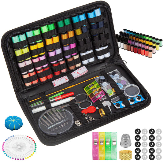 BCOOSS 180PCS Sewing Kits for Adults Beginners with Thread and Needles Travel Sewing Supplies Accessories Includes Yarn Rolls,Scissors,Tape Measure