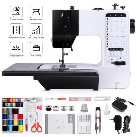 BCOOSS Portable Sewing Machine for Beginners 38 Built-in Stitches with Extension Table &Dual Speed