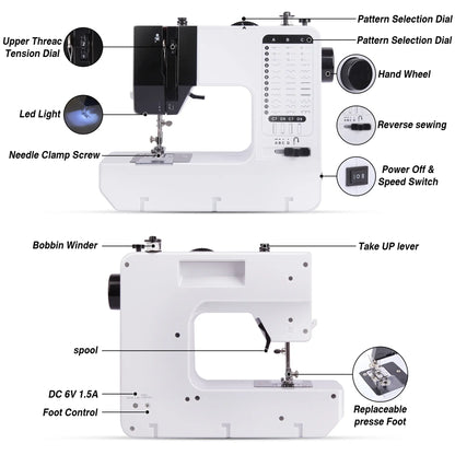 BCOOSS Portable Sewing Machine for Beginners 38 Built-in Stitches with Extension Table &Dual Speed