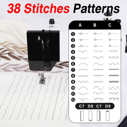 BCOOSS Portable Sewing Machine for Beginners 38 Built-in Stitches with Extension Table &Dual Speed