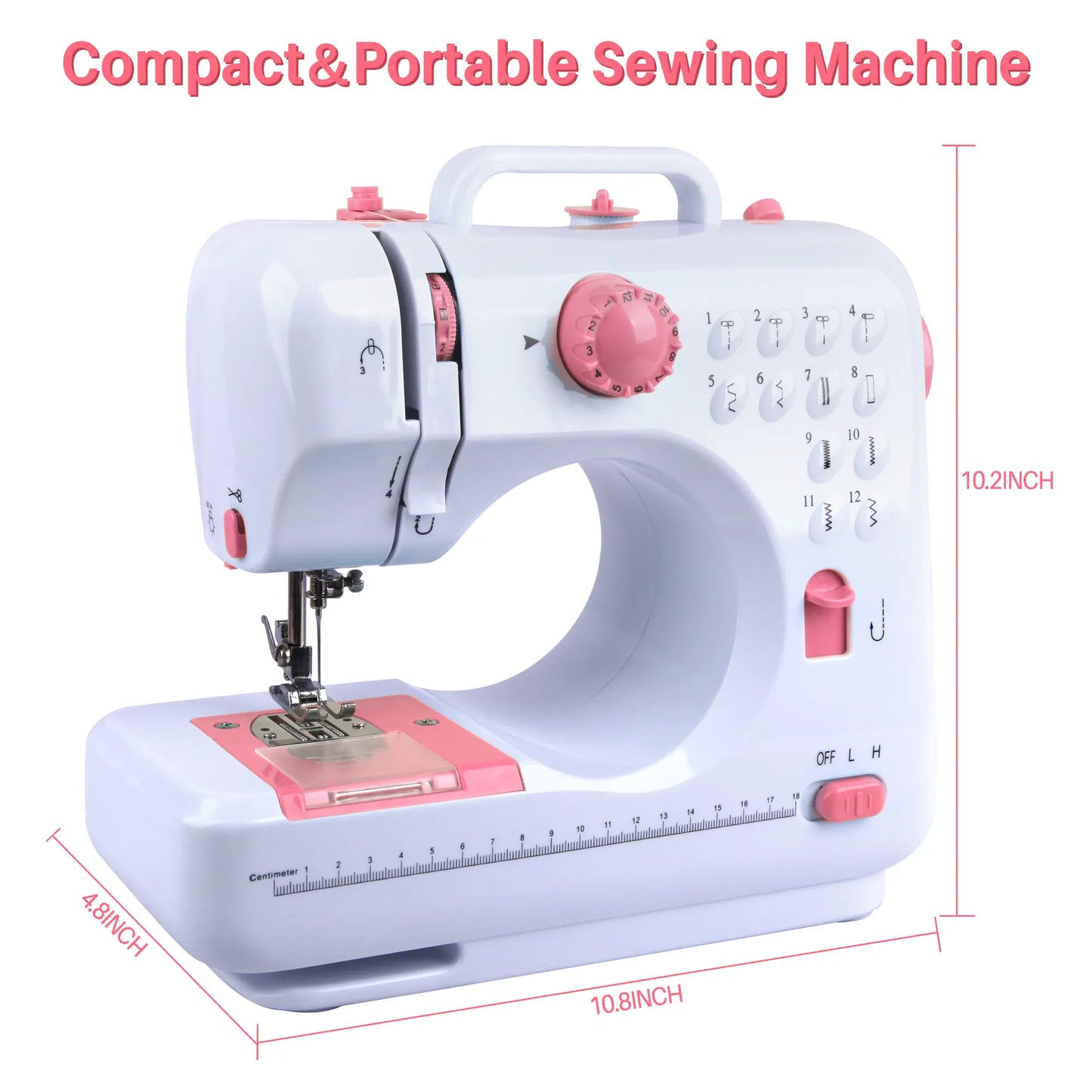 BCOOSS Sewing Machine for Beginner Multi-Functional Portable Machine with 12 Built-in Stitches,Pink