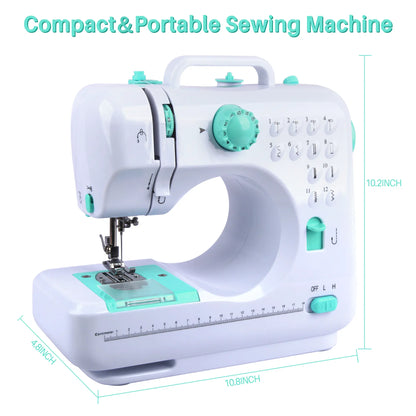BCOOSS Sewing Machine for Beginner Multi-Functional Portable Machine with 12 Built-in Stitches，Green