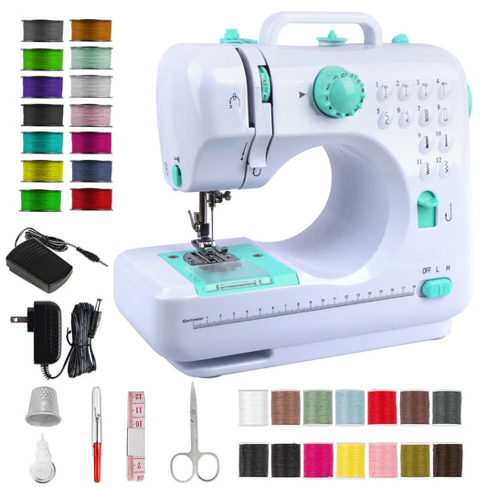 BCOOSS Sewing Machine for Beginner Multi-Functional Portable Machine with 12 Built-in Stitches，Green