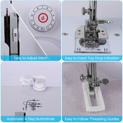 BCOOSS Sewing Machine with 14 Built-in Stitch Multifunctional Portable Machine with Extension Table