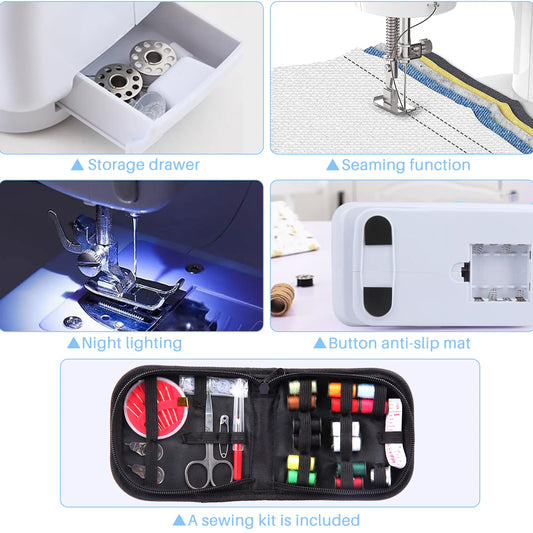 BCOOSS Sewing Machine for Beginner Multi-Functional Portable Machine with 12 Built-in Stitches,Blue