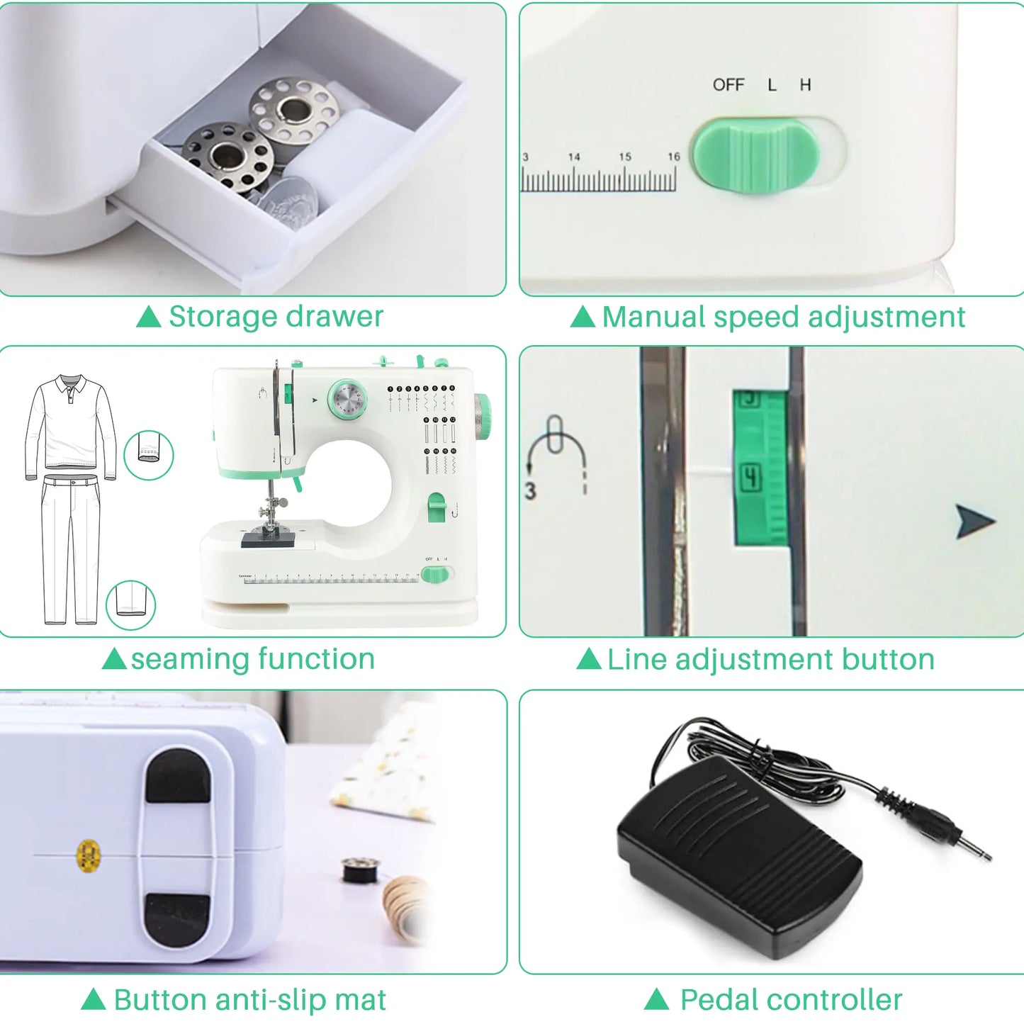 BCOOSS Portable Sewing Machine for Beginners 16 Built-in Stitches with Foot Pedal