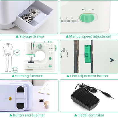 BCOOSS Portable Sewing Machine for Beginners 16 Built-in Stitches with Foot Pedal